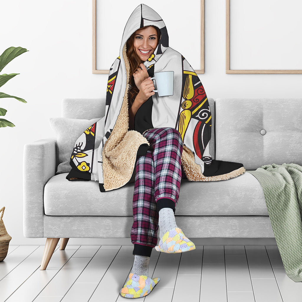 Queen Of Spades Playing Card Print Hooded Blanket