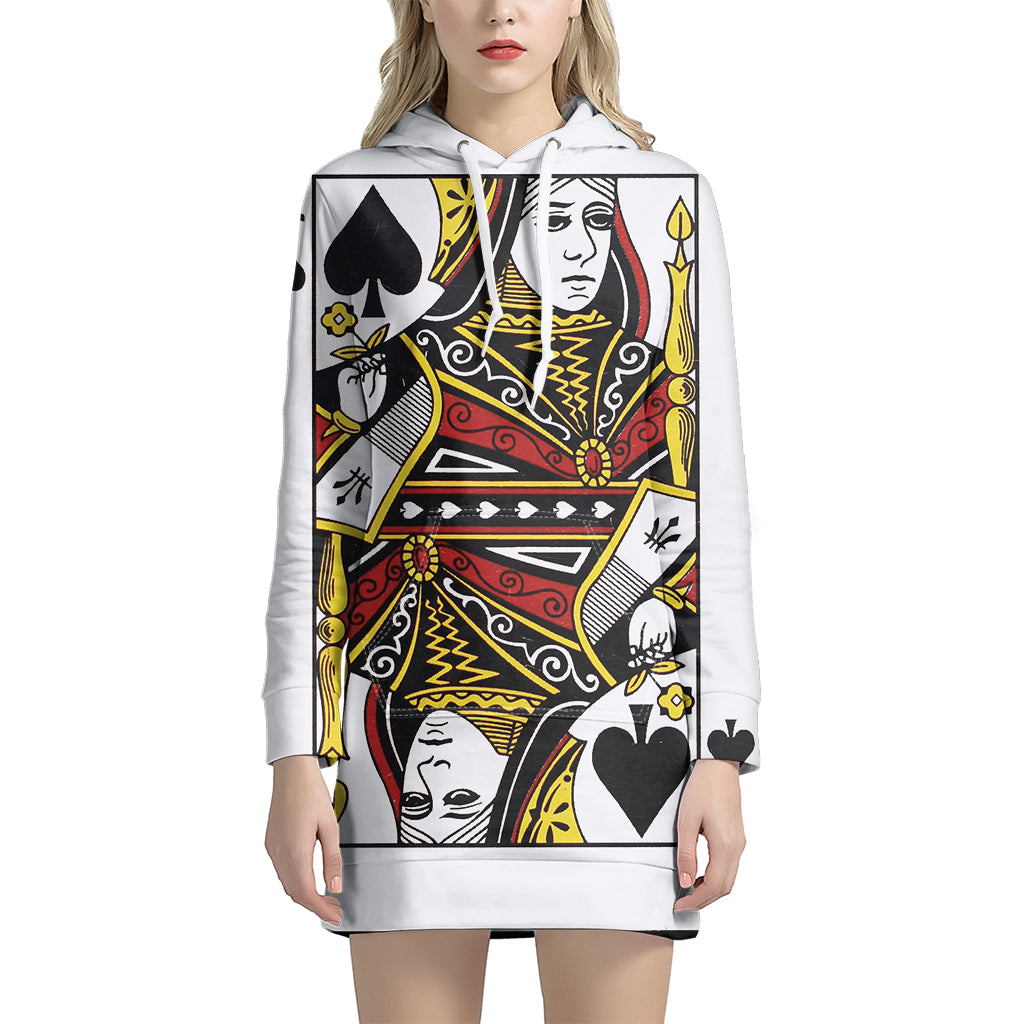 Queen Of Spades Playing Card Print Pullover Hoodie Dress