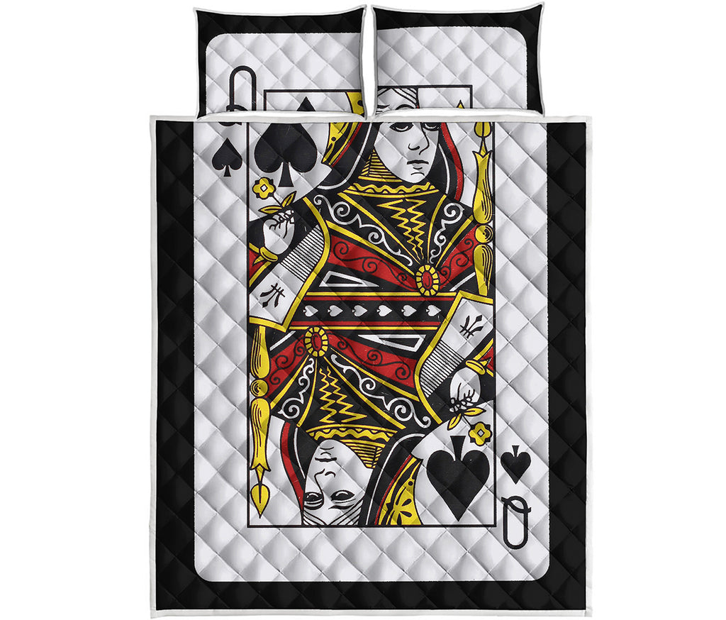 Queen Of Spades Playing Card Print Quilt Bed Set