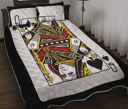 Queen Of Spades Playing Card Print Quilt Bed Set