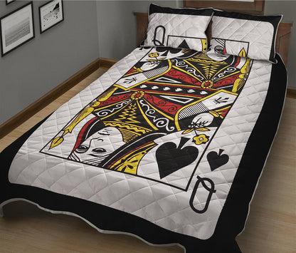 Queen Of Spades Playing Card Print Quilt Bed Set