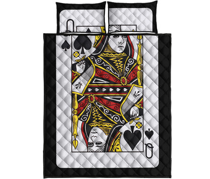 Queen Of Spades Playing Card Print Quilt Bed Set