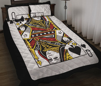 Queen Of Spades Playing Card Print Quilt Bed Set