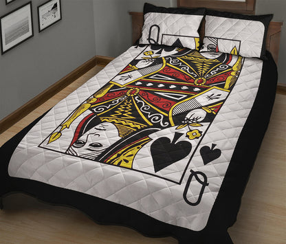 Queen Of Spades Playing Card Print Quilt Bed Set