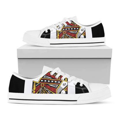 Queen Of Spades Playing Card Print White Low Top Shoes