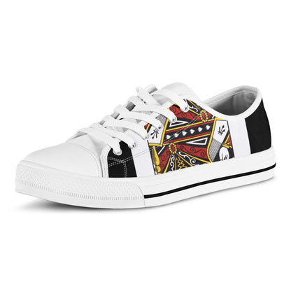 Queen Of Spades Playing Card Print White Low Top Shoes