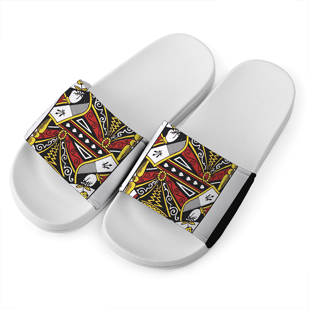 Queen Of Spades Playing Card Print White Slide Sandals