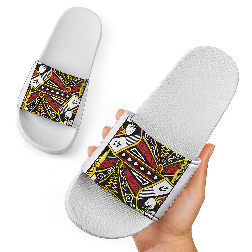 Queen Of Spades Playing Card Print White Slide Sandals