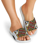 Queen Of Spades Playing Card Print White Slide Sandals