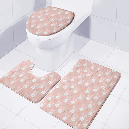 Rabbit And Carrot Pattern Print 3 Piece Bath Mat Set