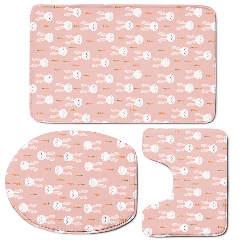 Rabbit And Carrot Pattern Print 3 Piece Bath Mat Set