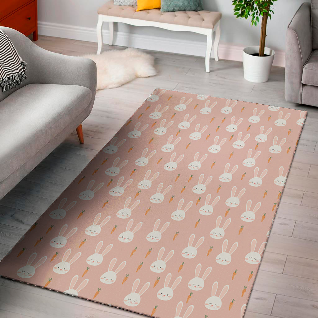 Rabbit And Carrot Pattern Print Area Rug