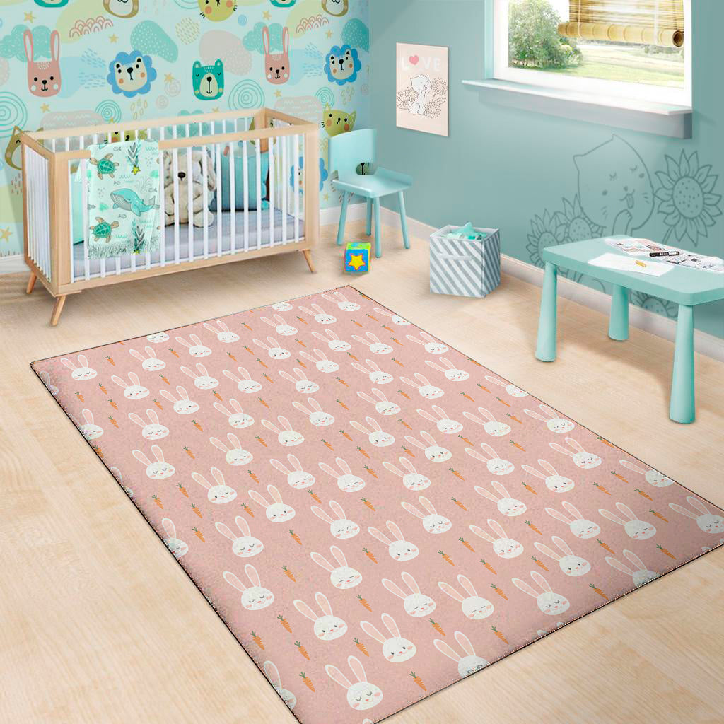 Rabbit And Carrot Pattern Print Area Rug