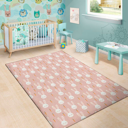 Rabbit And Carrot Pattern Print Area Rug