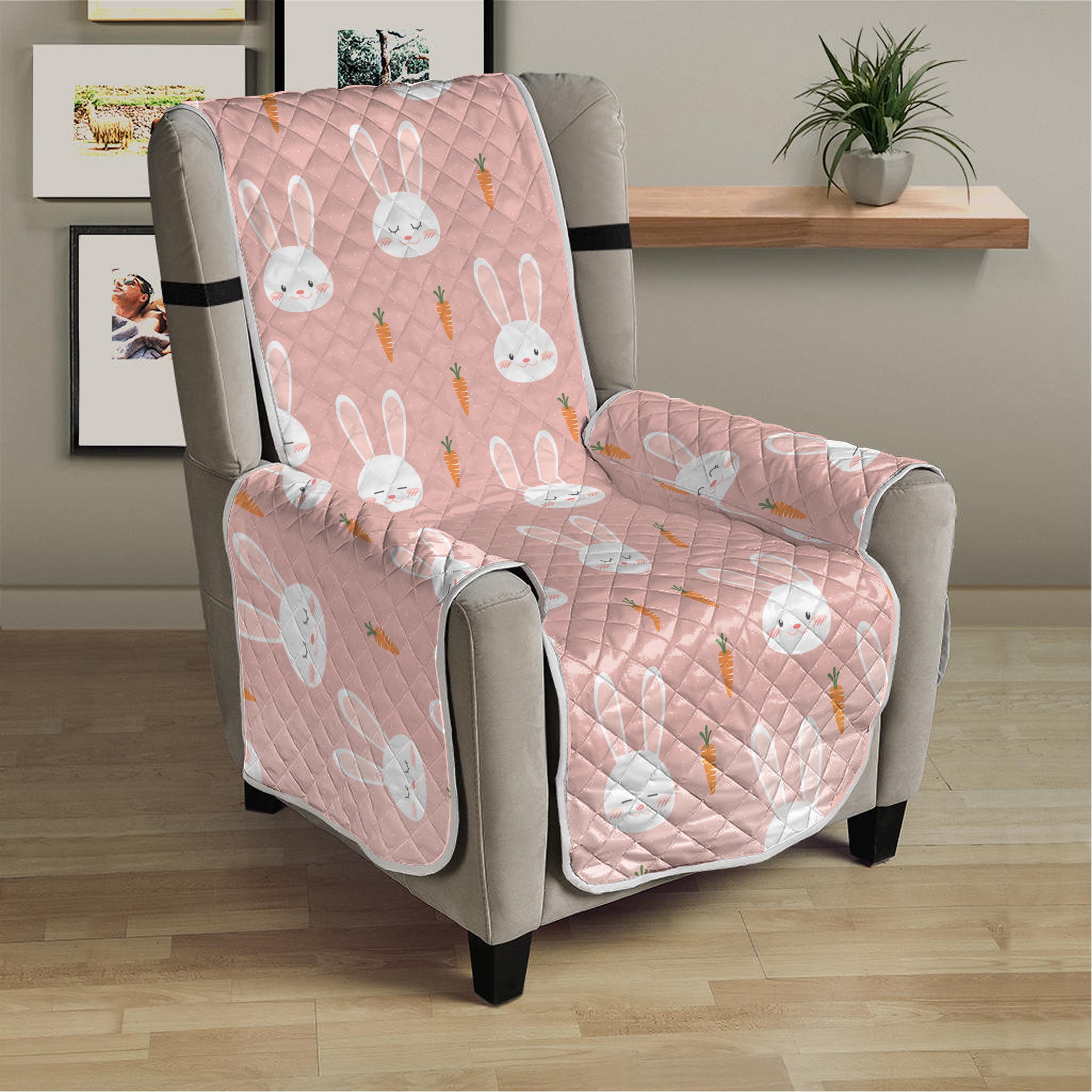 Rabbit And Carrot Pattern Print Armchair Protector