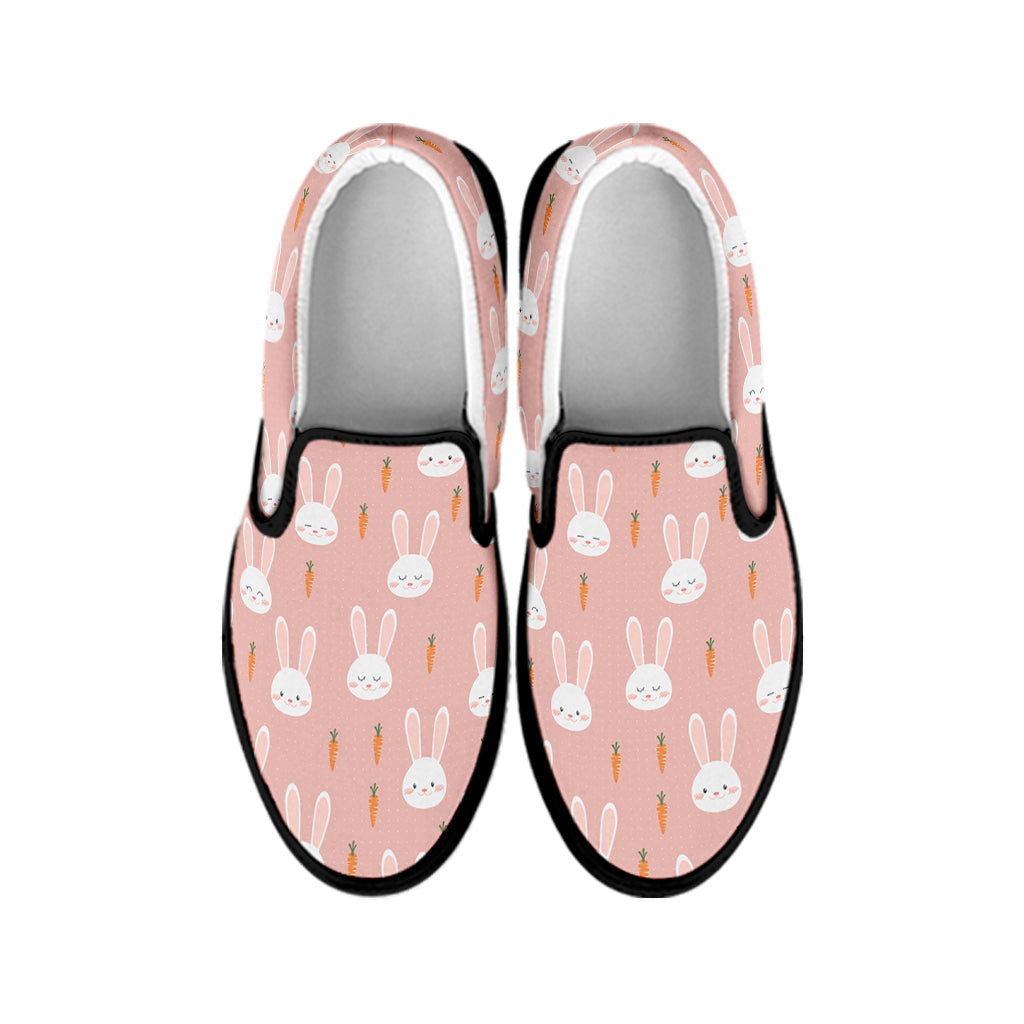 Rabbit And Carrot Pattern Print Black Slip On Shoes