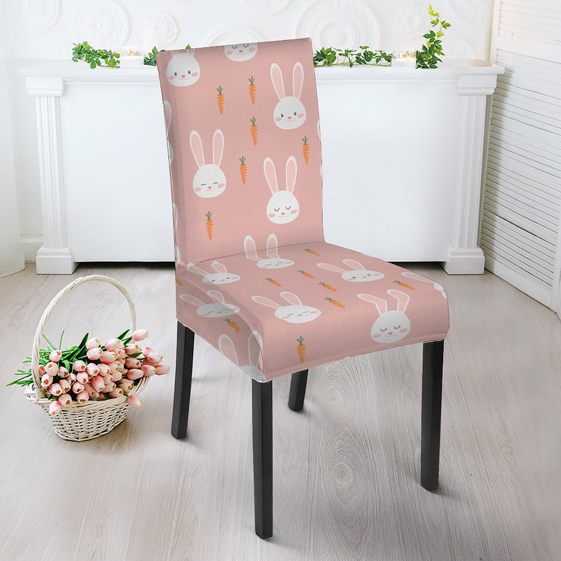 Rabbit And Carrot Pattern Print Dining Chair Slipcover