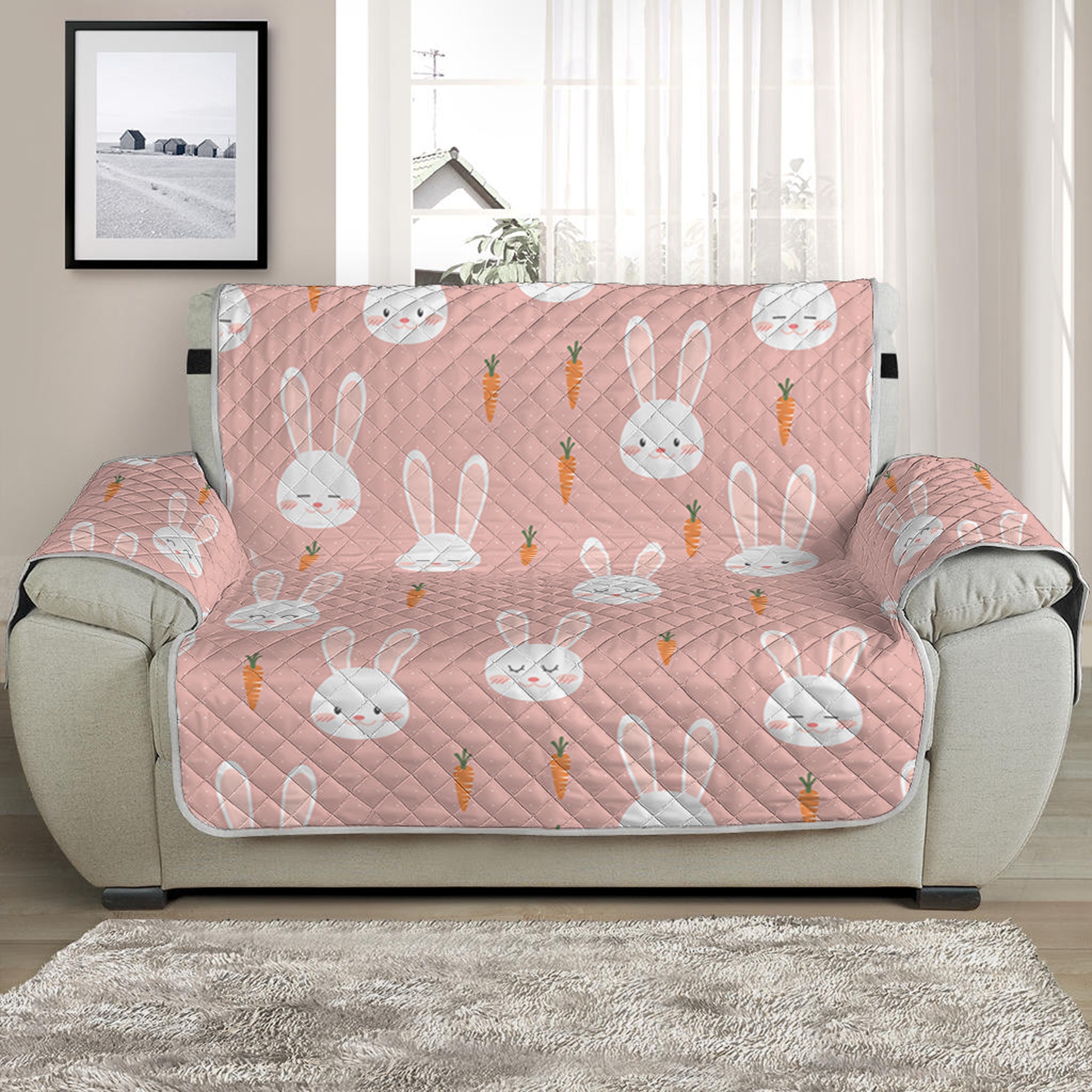 Rabbit And Carrot Pattern Print Half Sofa Protector