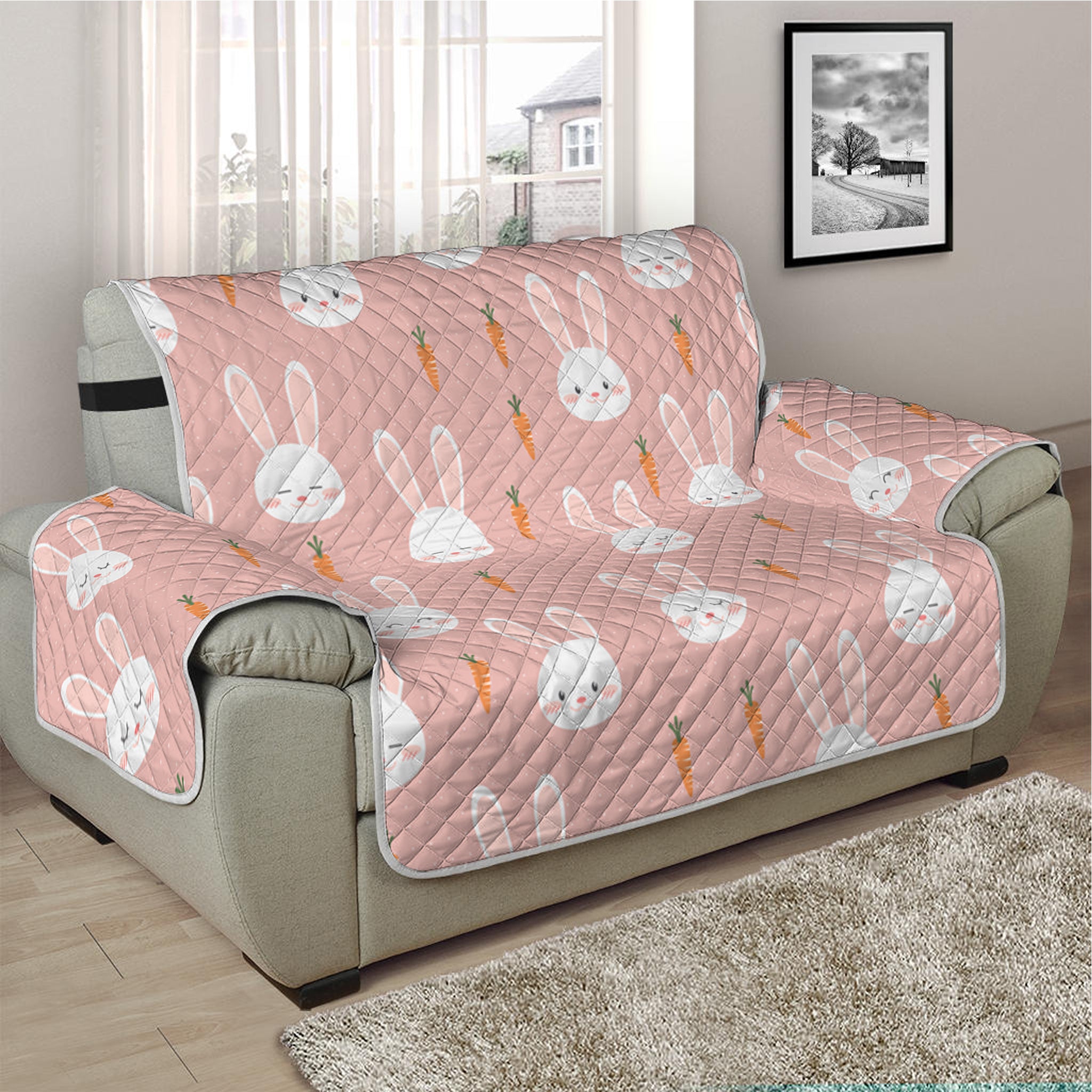 Rabbit And Carrot Pattern Print Half Sofa Protector