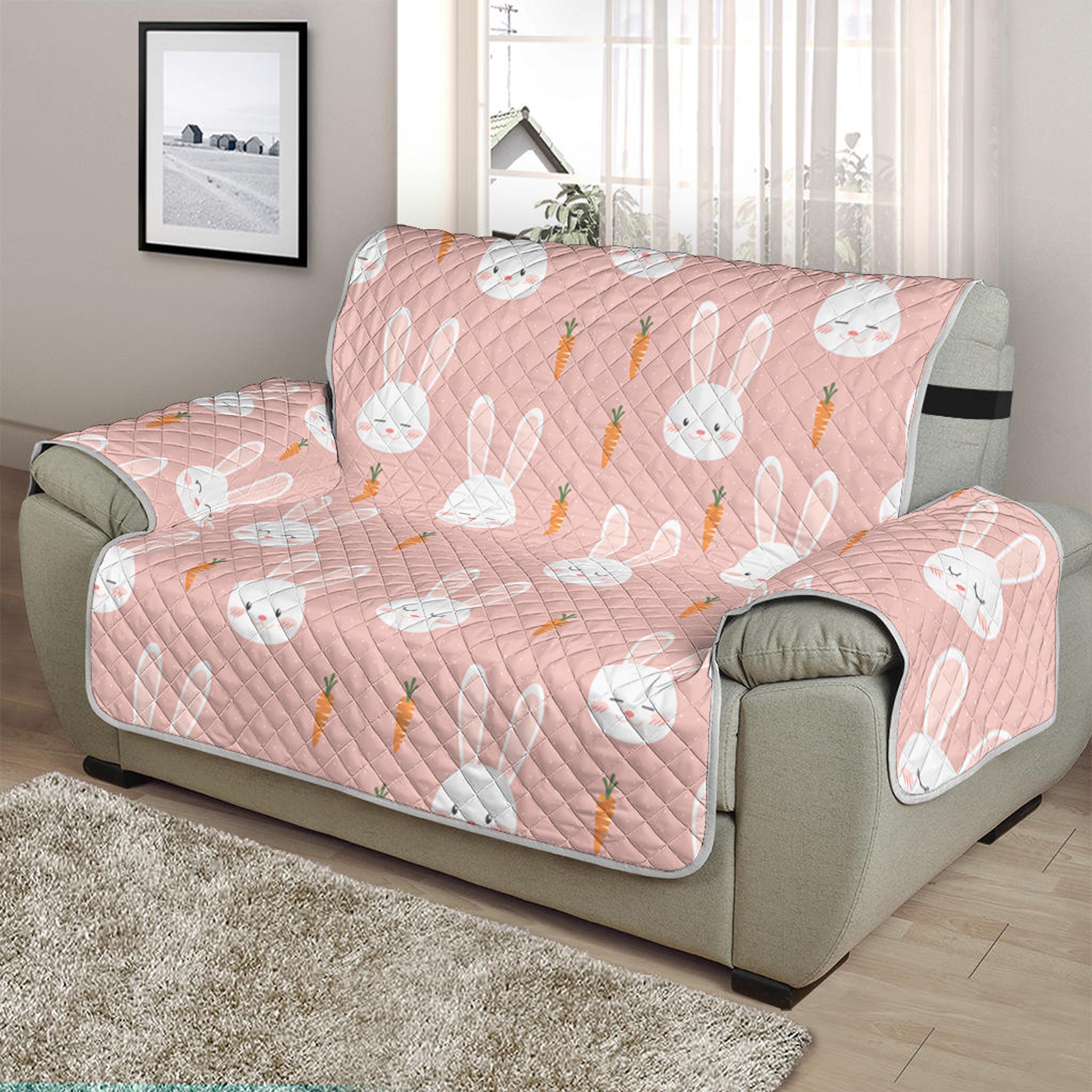 Rabbit And Carrot Pattern Print Half Sofa Protector