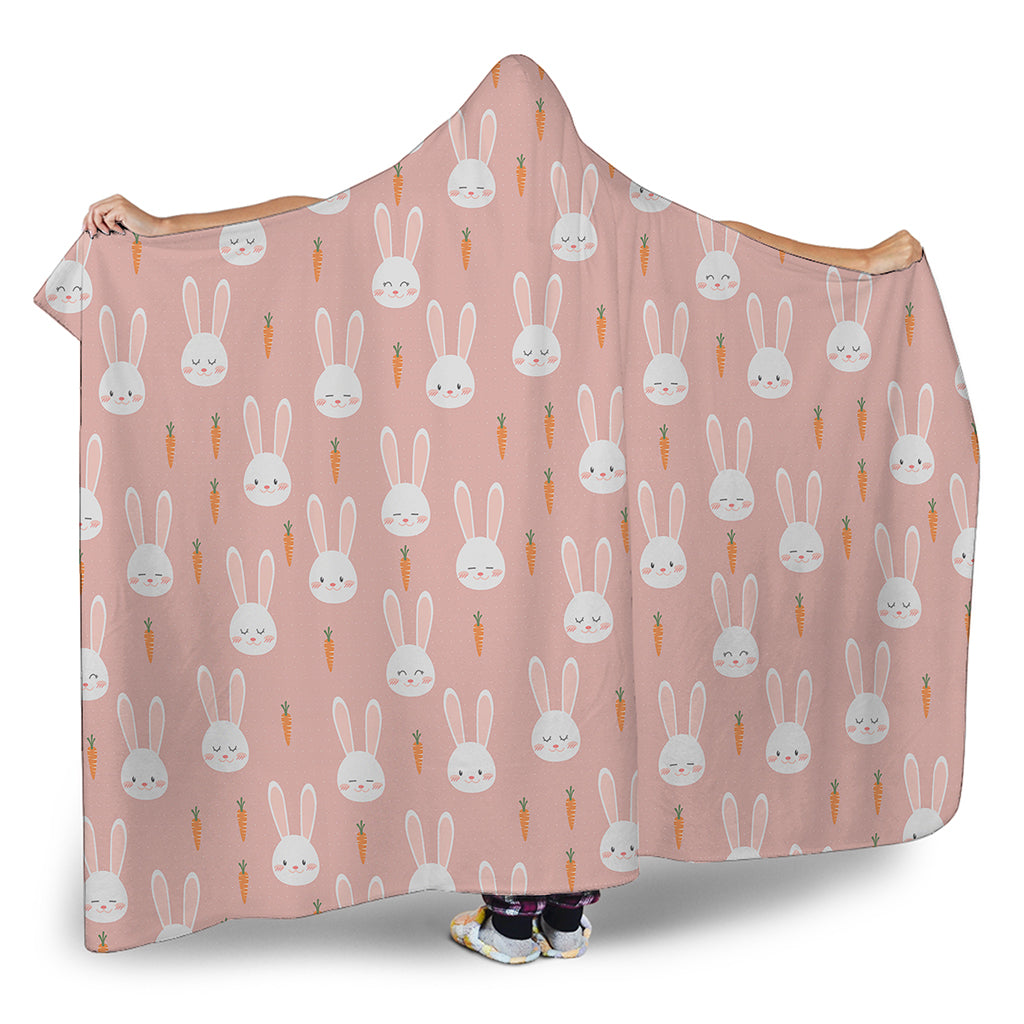 Rabbit And Carrot Pattern Print Hooded Blanket