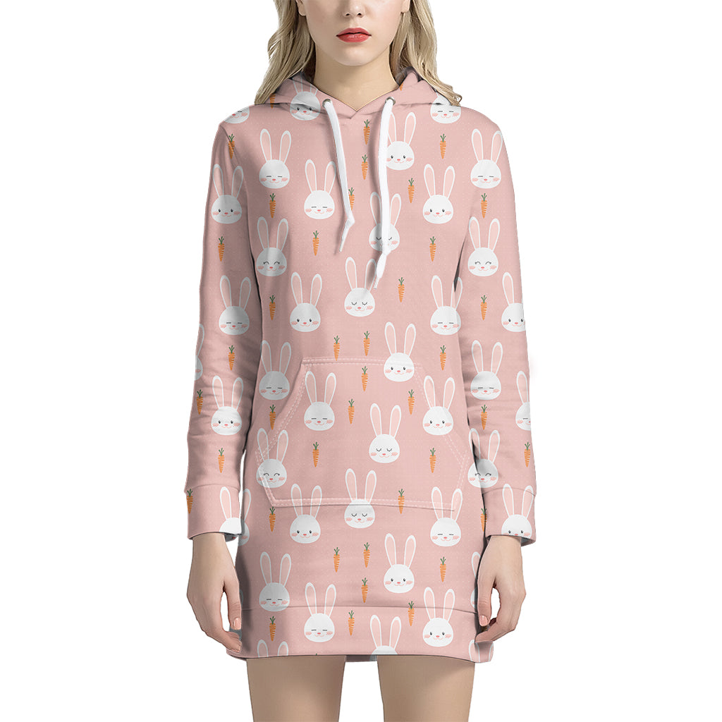 Rabbit And Carrot Pattern Print Hoodie Dress