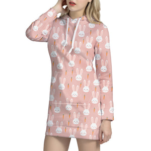 Rabbit And Carrot Pattern Print Hoodie Dress