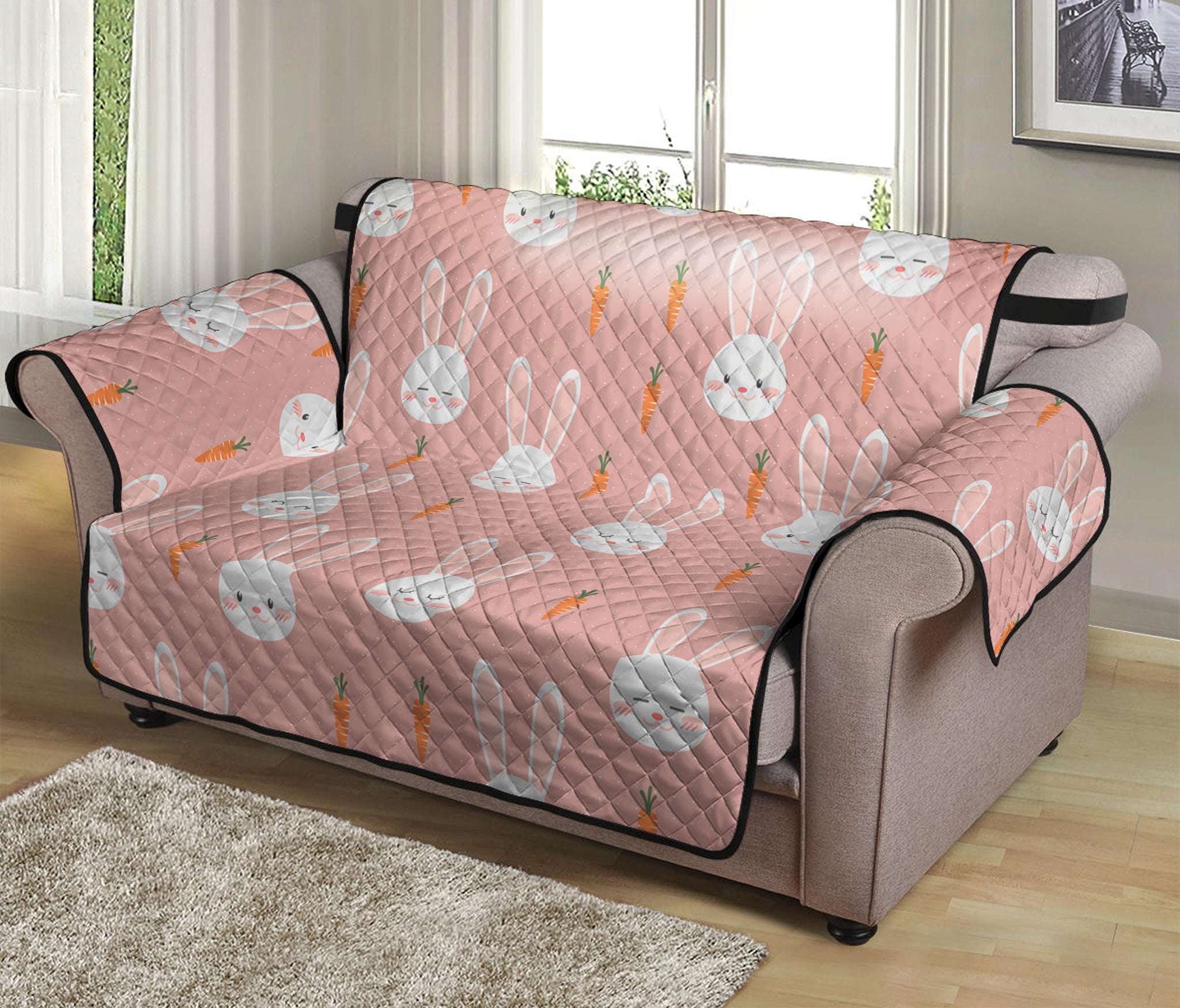 Rabbit And Carrot Pattern Print Loveseat Protector