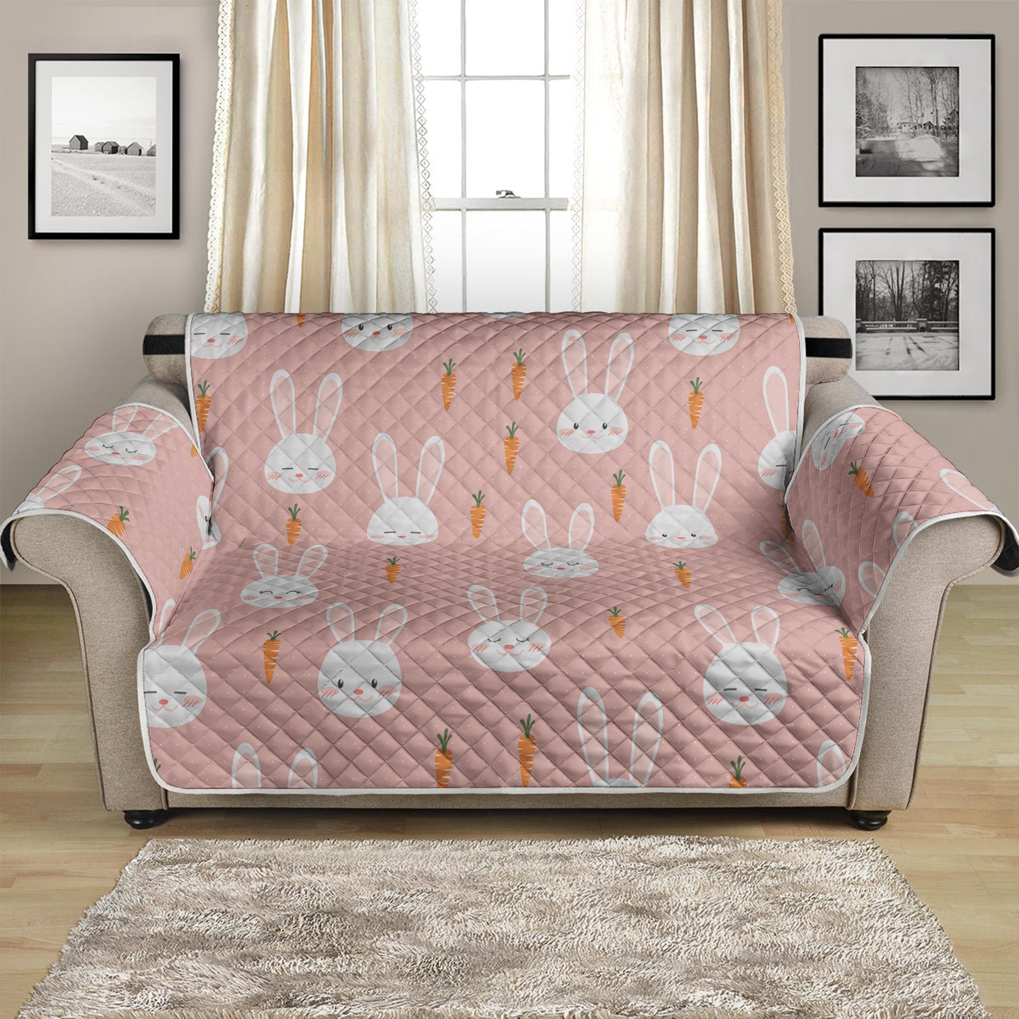 Rabbit And Carrot Pattern Print Loveseat Protector