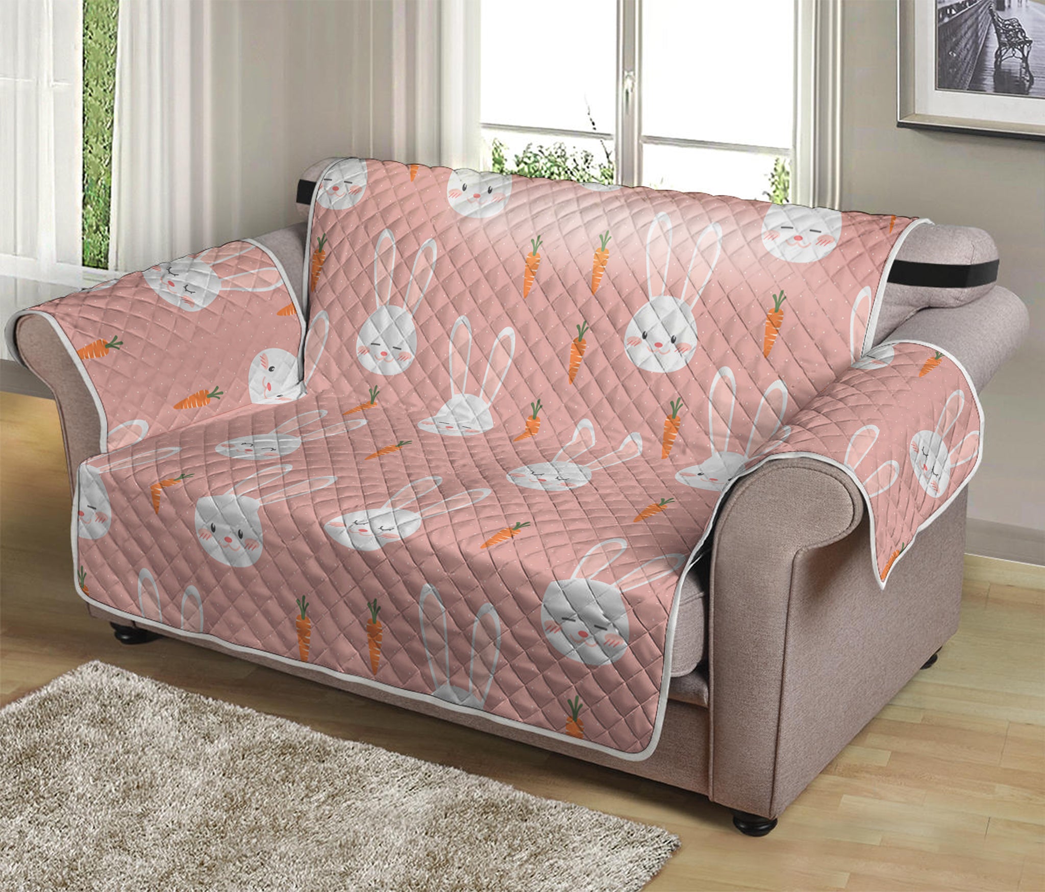 Rabbit And Carrot Pattern Print Loveseat Protector