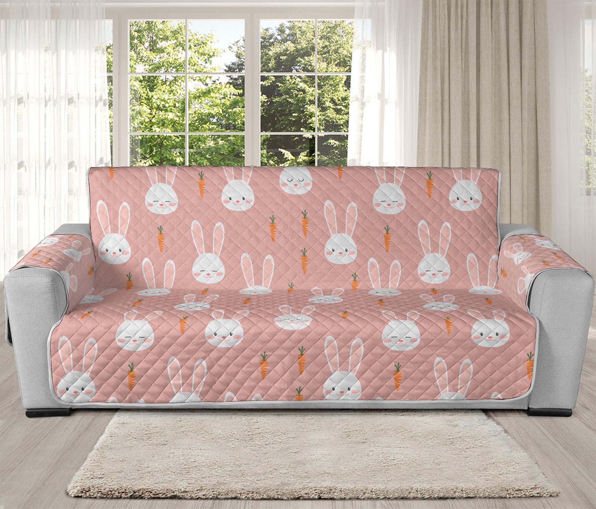 Rabbit And Carrot Pattern Print Oversized Sofa Protector