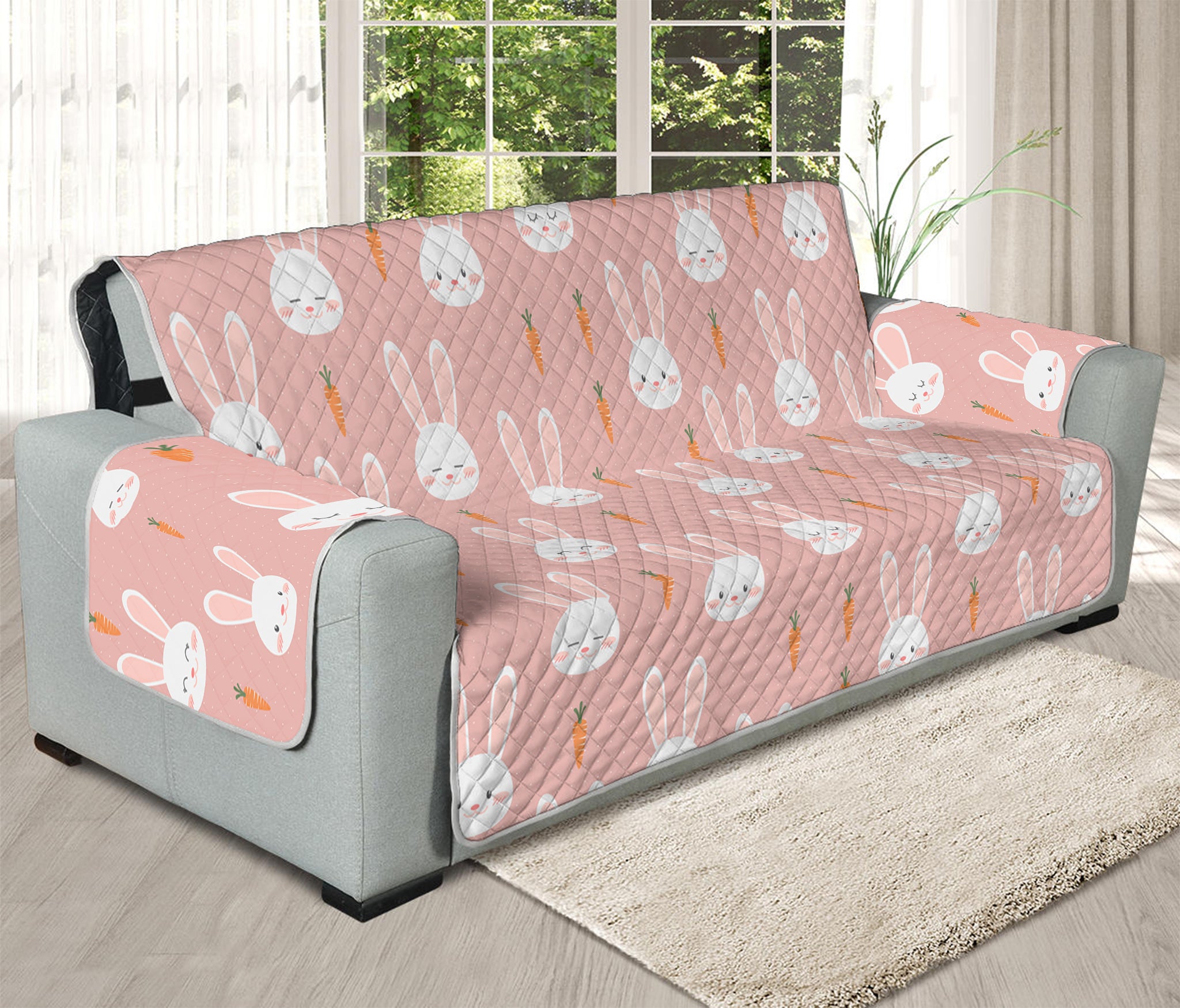 Rabbit And Carrot Pattern Print Oversized Sofa Protector