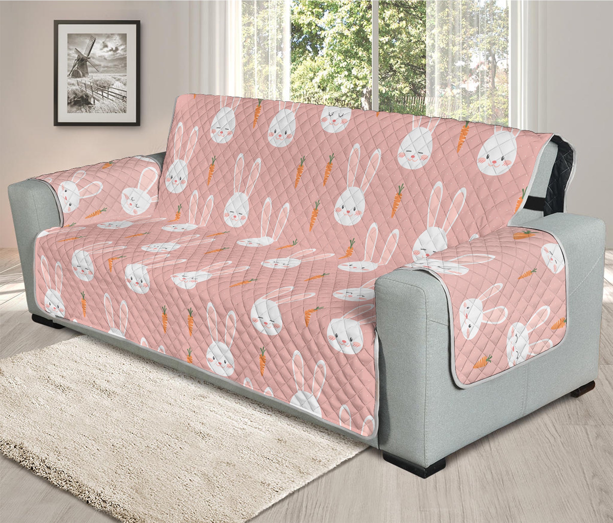 Rabbit And Carrot Pattern Print Oversized Sofa Protector