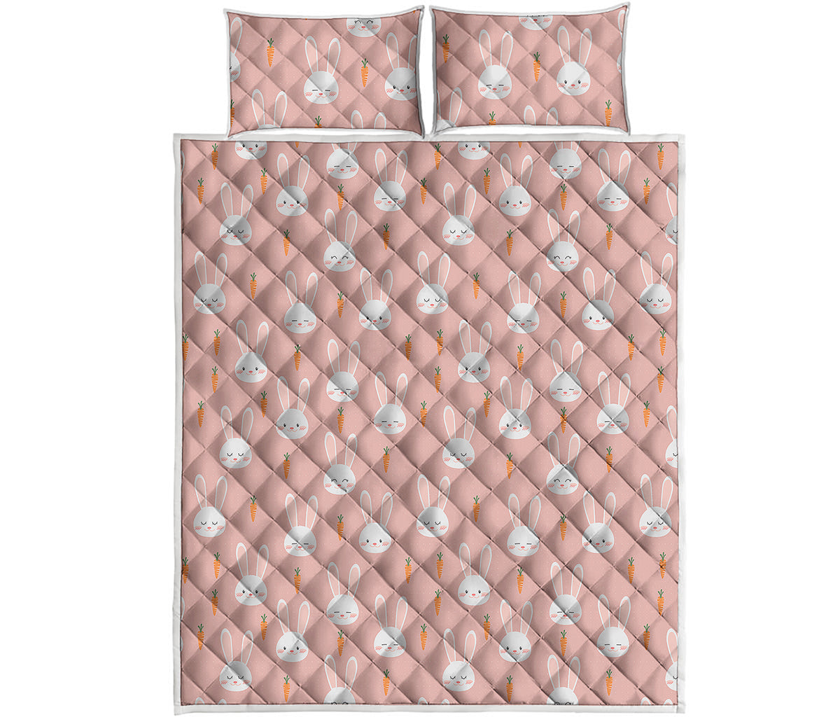 Rabbit And Carrot Pattern Print Quilt Bed Set