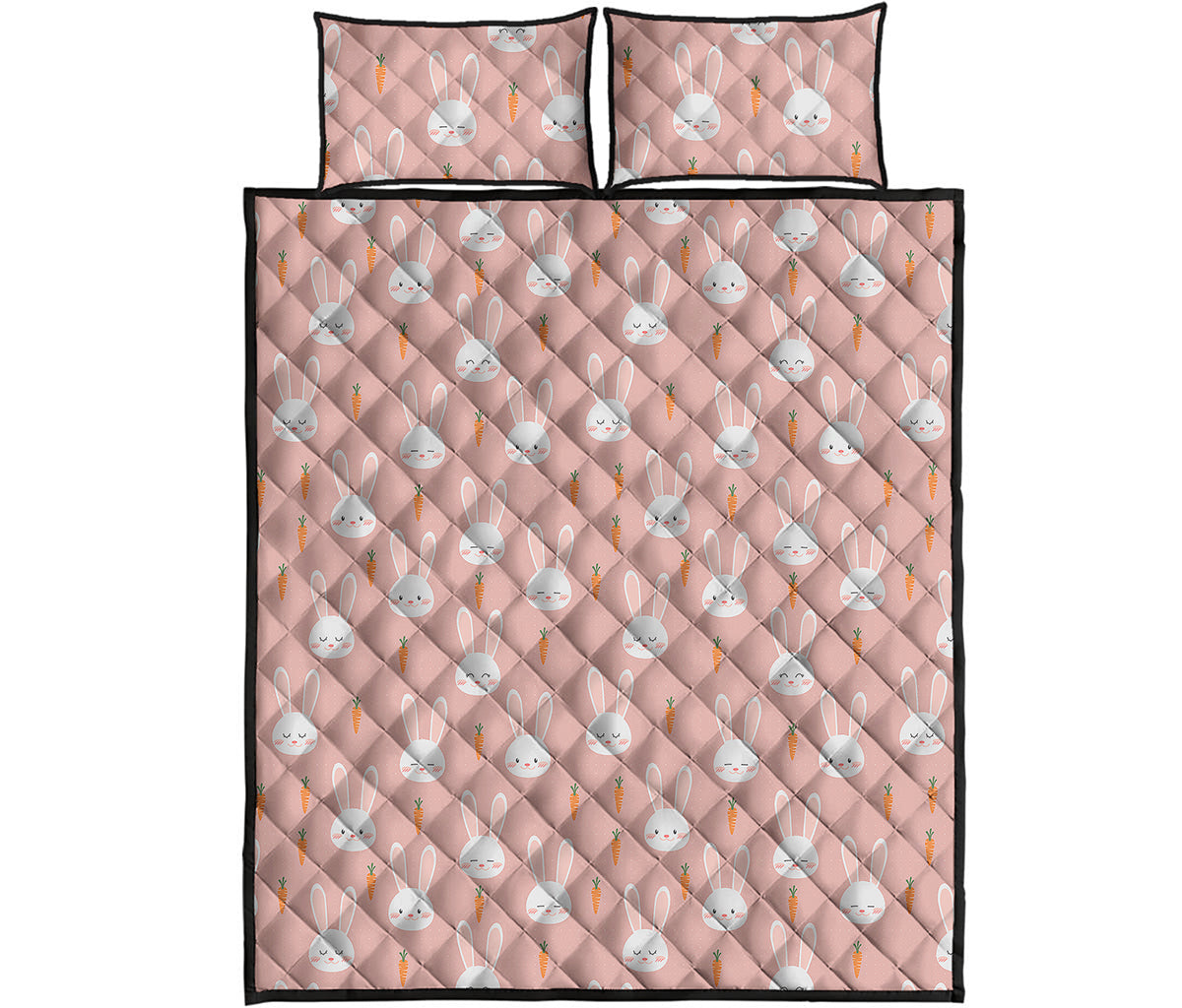 Rabbit And Carrot Pattern Print Quilt Bed Set