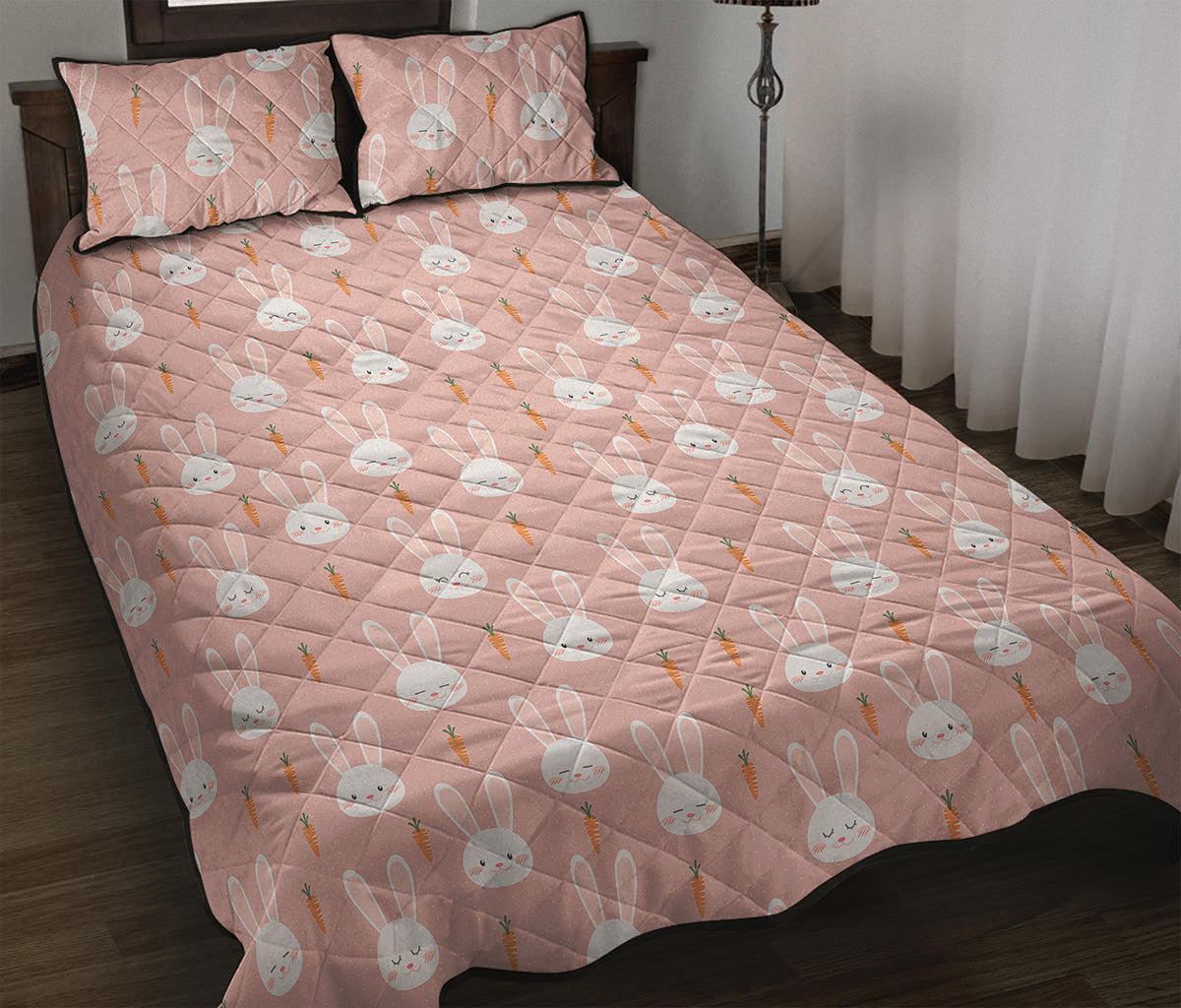 Rabbit And Carrot Pattern Print Quilt Bed Set