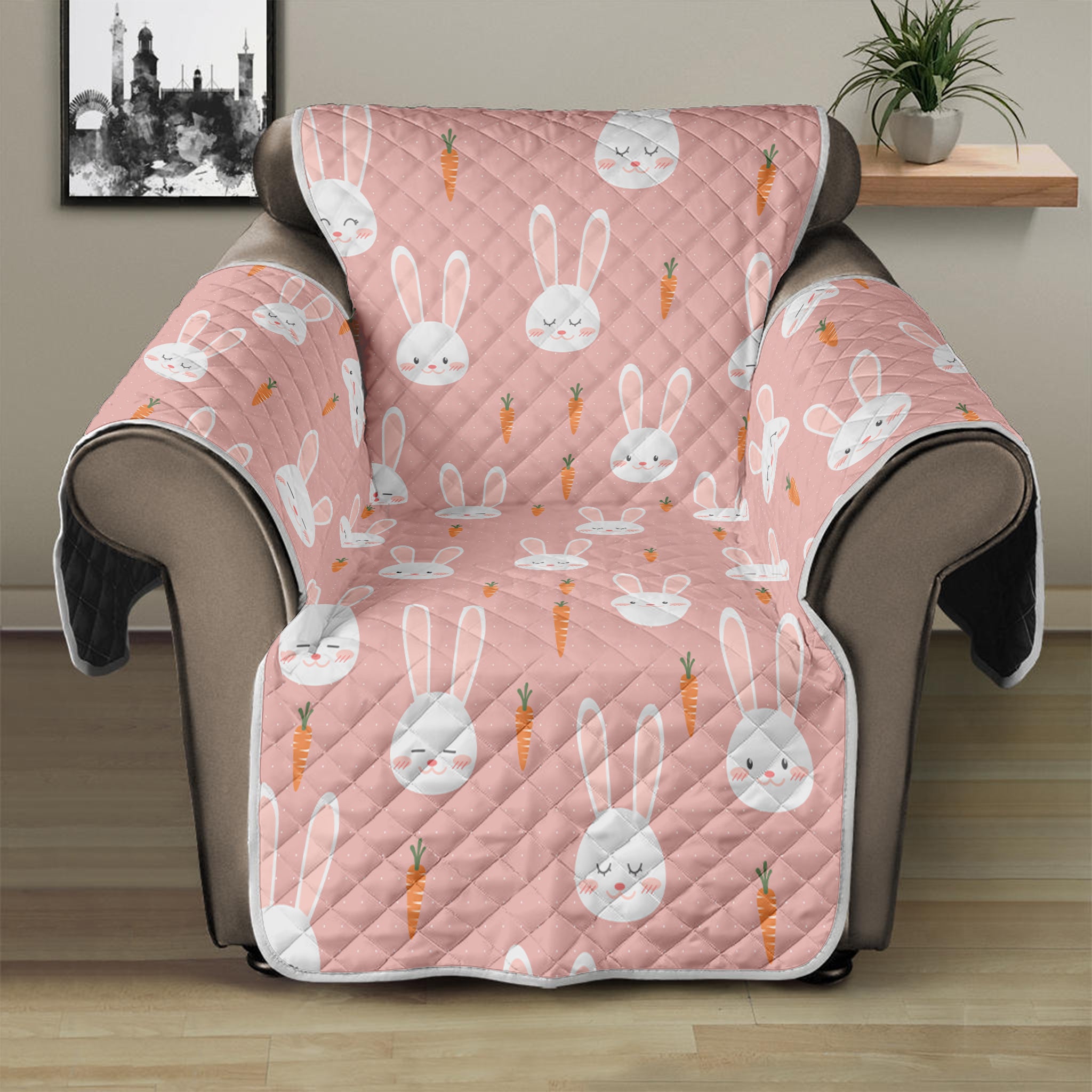 Rabbit And Carrot Pattern Print Recliner Protector