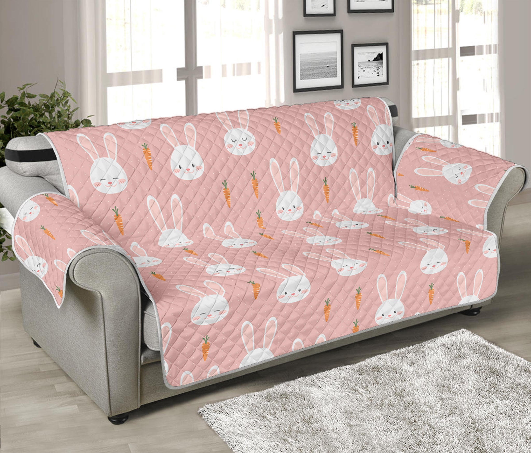 Rabbit And Carrot Pattern Print Sofa Protector