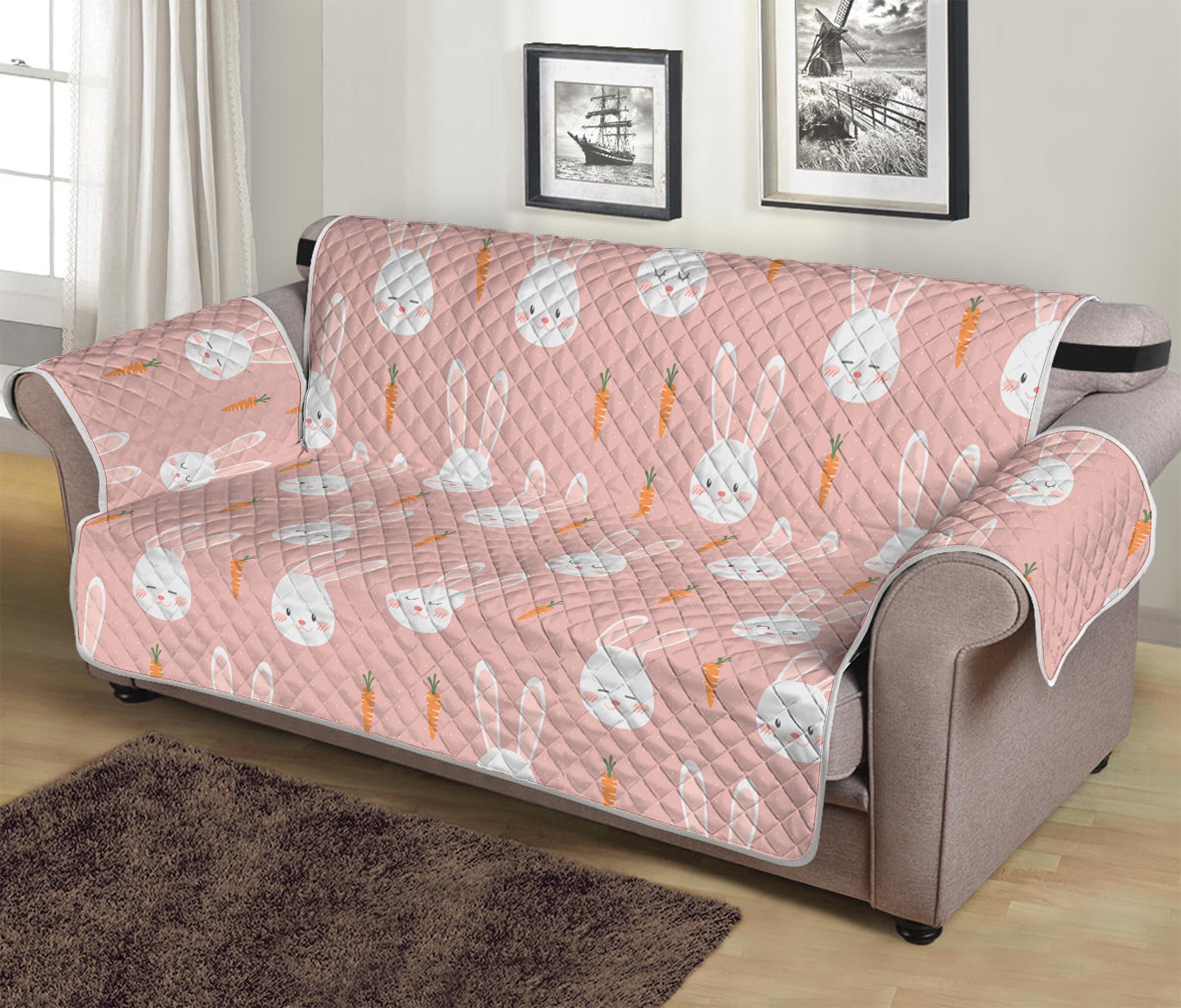 Rabbit And Carrot Pattern Print Sofa Protector