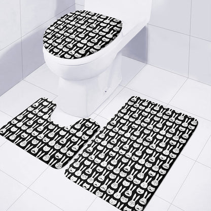 Rabbit And Cat Pattern Print 3 Piece Bath Mat Set