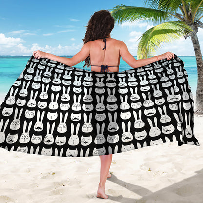 Rabbit And Cat Pattern Print Beach Sarong Wrap