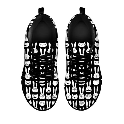 Rabbit And Cat Pattern Print Black Sneakers