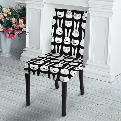 Rabbit And Cat Pattern Print Dining Chair Slipcover