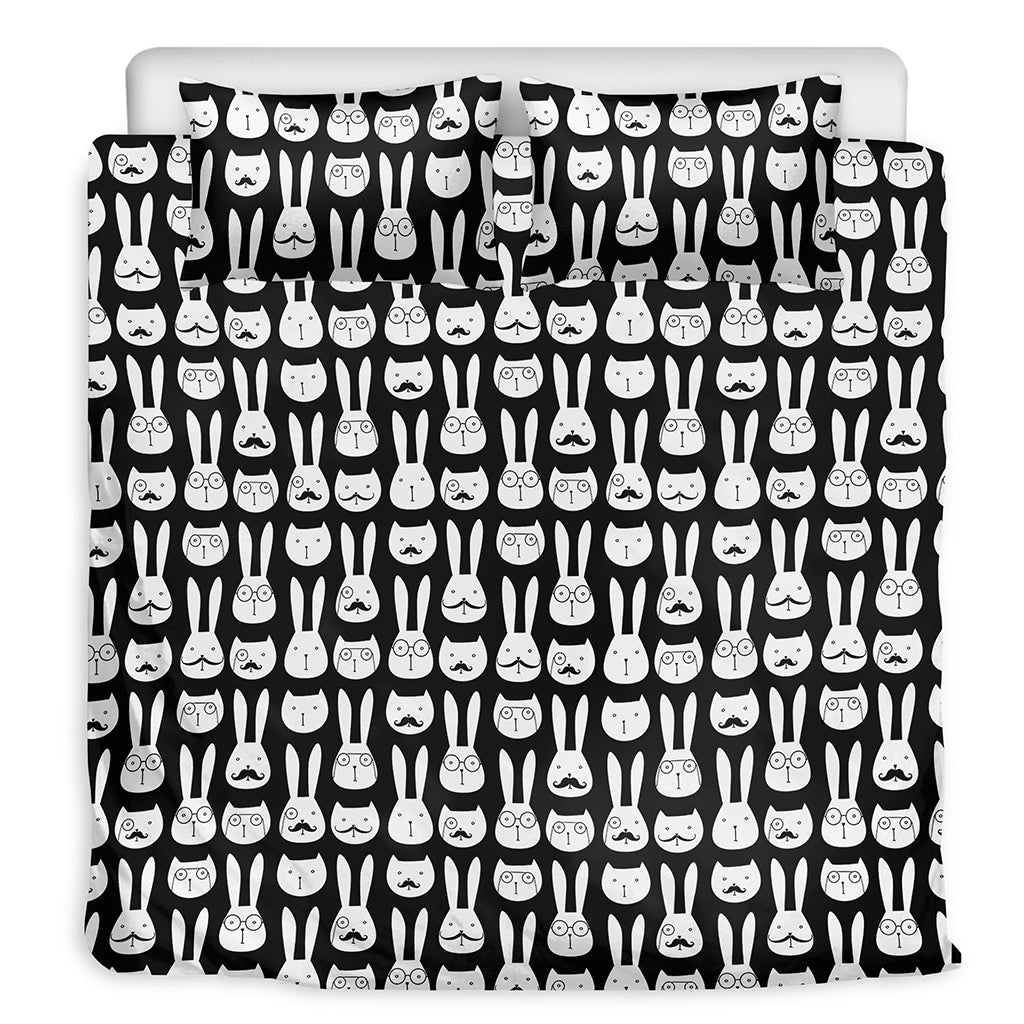 Rabbit And Cat Pattern Print Duvet Cover Bedding Set