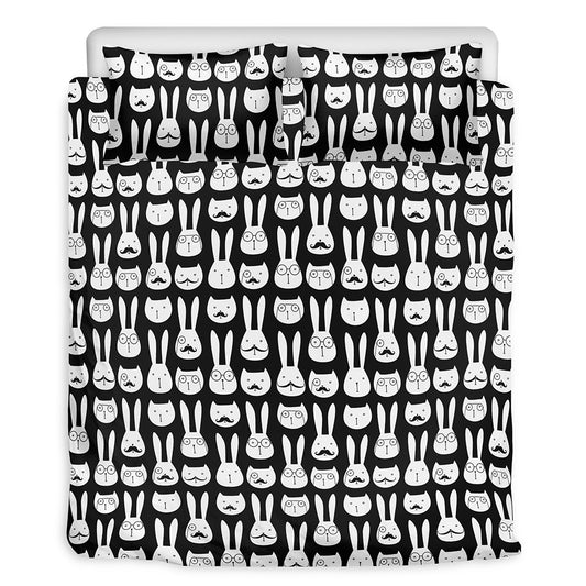 Rabbit And Cat Pattern Print Duvet Cover Bedding Set