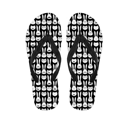 Rabbit And Cat Pattern Print Flip Flops