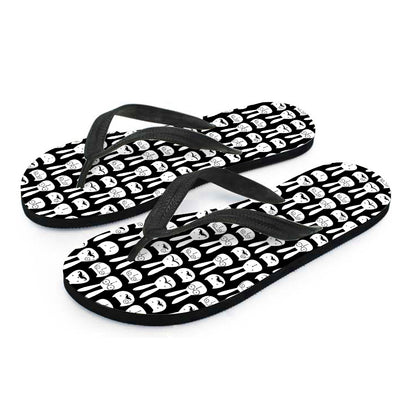 Rabbit And Cat Pattern Print Flip Flops