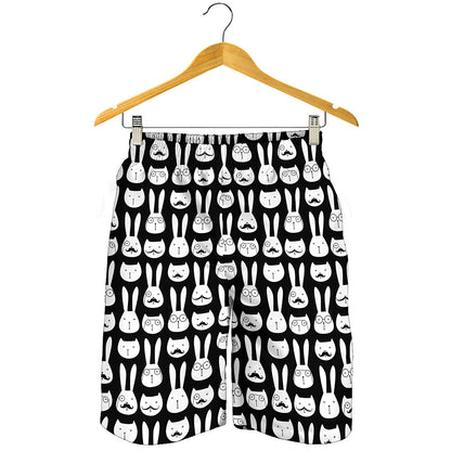 Rabbit And Cat Pattern Print Men's Shorts