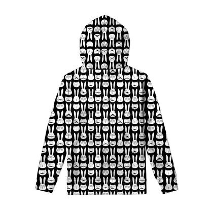 Rabbit And Cat Pattern Print Pullover Hoodie