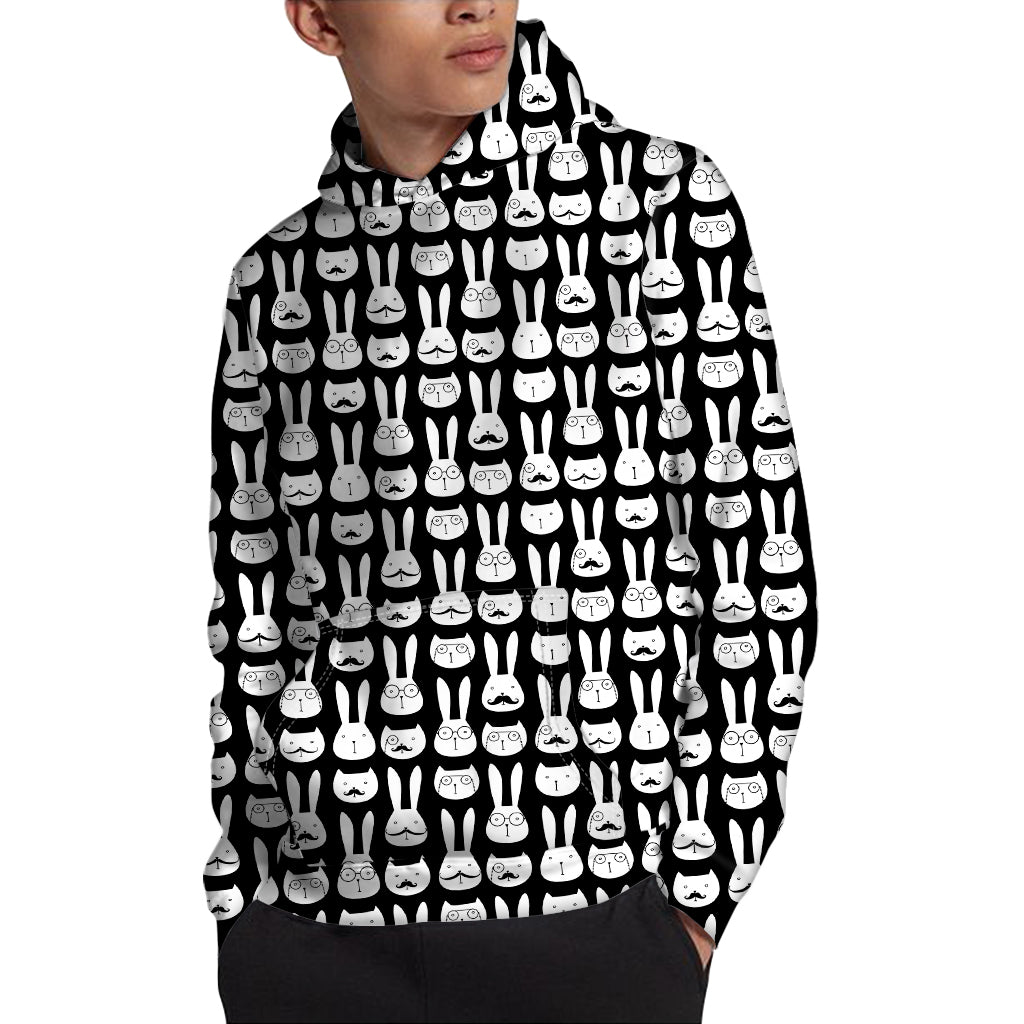 Rabbit And Cat Pattern Print Pullover Hoodie